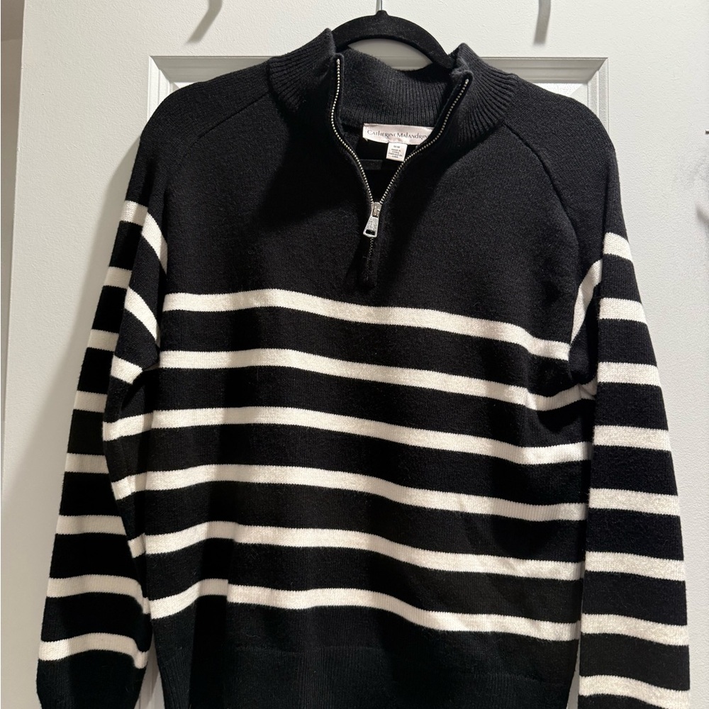 Catherine Malandrino Black and White Quarter Zip Mock Neck Sweater